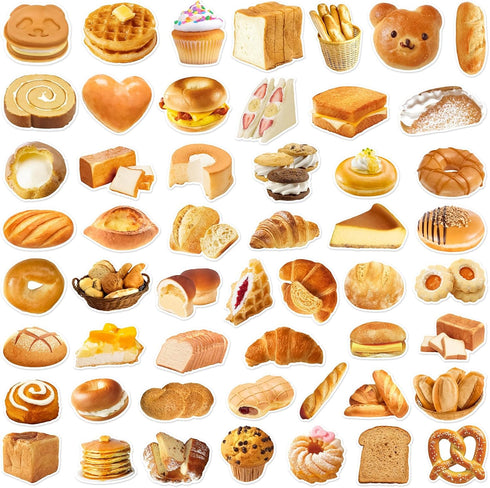 Hozeuiy 50pcs Album Cute Bread Stickers, Delious Food Decals Waterproof Decorative Decals for Scrapbook DIY Crafts