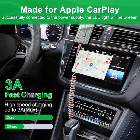 Coiled USB C to Lightning Cable 3Ft, Short iPhone Charger for Car Apple CarPlay, Pink with Data Sync & LED