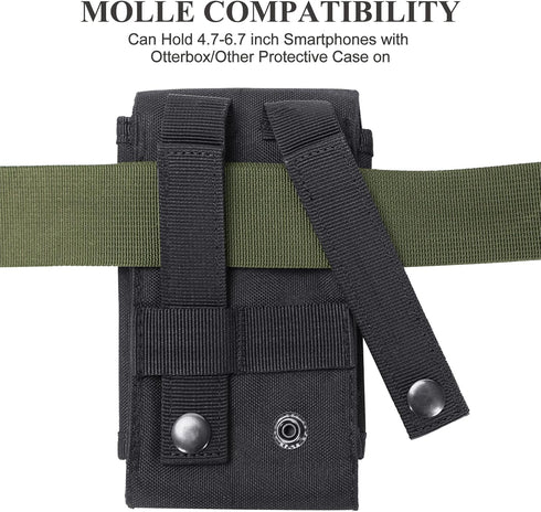Black Tactical Molle CellPhone Pouch Case, Heavy Duty Waterproof Holster Bag for iPhone 11 12 13 Pro Max Samsung S22