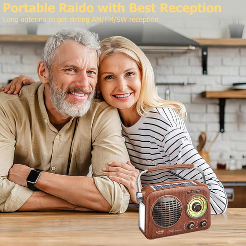 Gelielim Portable AM FM Shortwave Radio, Vintage Bluetooth Speaker with Rechargeable Battery, Small Gifts