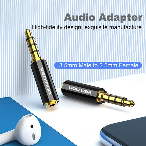 VENTION 2 Pack 2.5mm Male to 3.5mm Female Adapter, 3.5mm Female to 2.5mm Male Audio Adapter Converter Premium Quality Headphone Earphone Headset 2.5mm to 3.5mm 3 Ring Jack Stereo or Mono (Black)