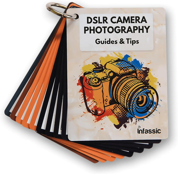 DSLR Camera Photography Cheat Sheet Cards, Quick Reference Flashcards for Canon, Nikon, Sony Photographers