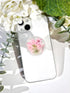 Pressed Pink Flowers Phone Grip, Handmade Dried Flowers Clear Stand, Expanding Cell Phone Charms Accessory