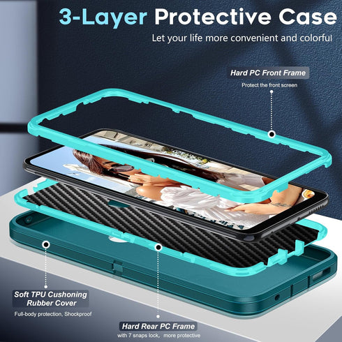 LeYi Moto G Play 2023 Case: Heavy Duty 3-in-1 Military Grade, Teal, with 2 PCS Tempered Glass Screen Protectors.