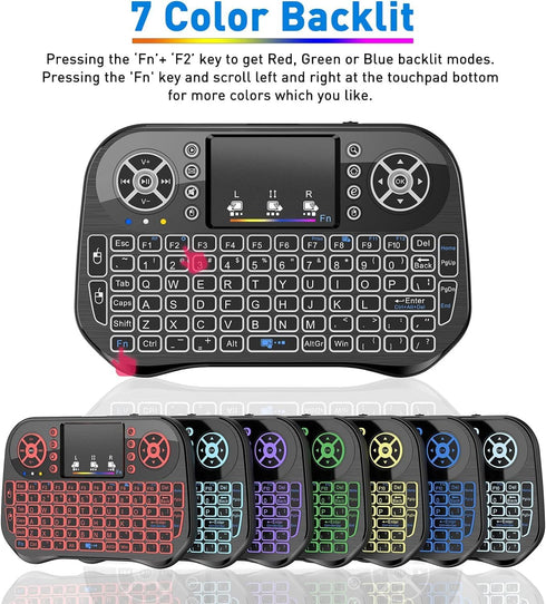Mini Wireless Keyboard with Touchpad Mouse Combo, 7 Colors RGB Backlit, Portable 2.4Ghz for Android TV, Smart TV, PC,