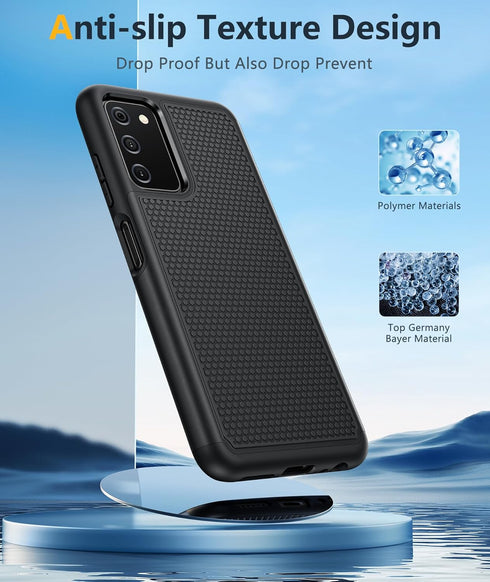BNIUT Black Matte Samsung Galaxy A03s Case - Dual Layer Shockproof Heavy Duty Cell Phone Cover with Non-Slip Textured
