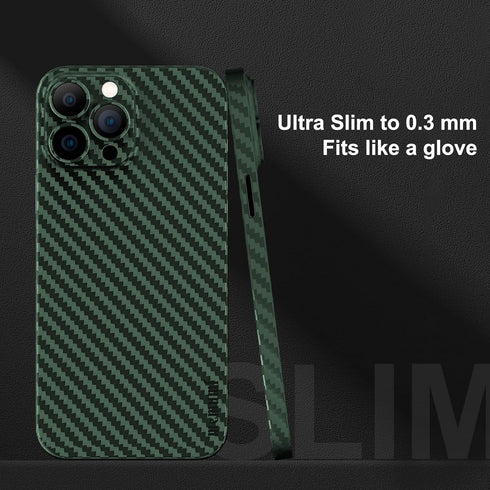 memumi Slim Case for iPhone 13 Pro Max, 0.3 mm Matte Carbon Fiber Pattern, Ultra Thin Scratch Resistant Green