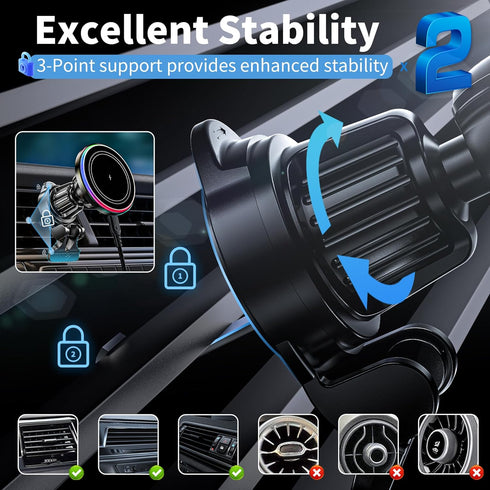 Magsafe Car Mount Charger, 15W Wireless Magnetic Charger for iPhone 15 ProMax Plus 14/13/12 with Fast Charging