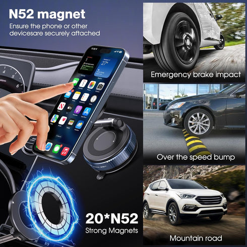 Lunturn 360 Rotatable Vacuum Magnetic Phone Holder, Foldable and Retractable Suction Cup Car Phone Mount