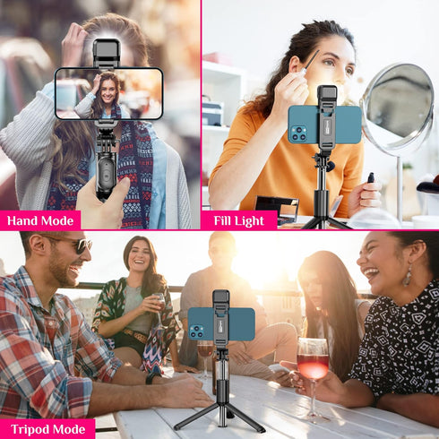 Selfie Stick Tripod with Fill Light, Extendable Selfie Stick with Detachable Wireless Remote, Flexible Phone Tripod