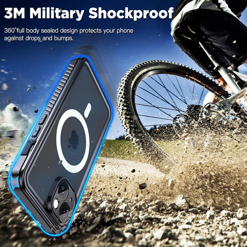 iPhone 15 Magnetic Case Waterproof with Built-in Screen Protector, Heavy Duty Dustproof Full Body Cover, Black 6.1 Inch