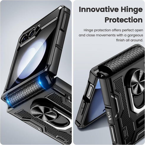 Caka Galaxy Z Flip 5 Case - Full Body Protection with Screen Protector, Hinge Protection & 360° Rotate Ring Stand -