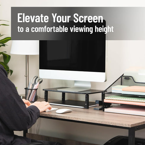 14.5"L 9.25"W 5.5"H, Mind Reader Monitor Stand, Height Adjustable, Ventilated Laptop Riser, Office, Metal, x x Black