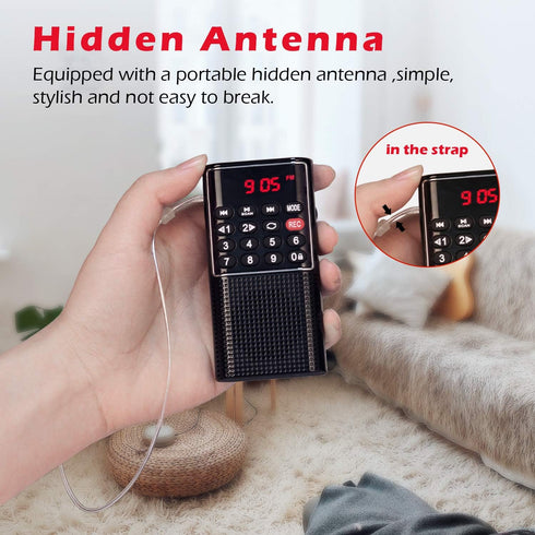 PRUNUS Mini Pocket FM Walkman Radio, Portable Battery Radio with Recorder and SD Card Player (NO AM)