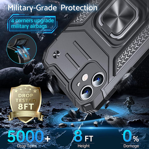 Anqrp Designed for iPhone 11 Case, Military Grade Protective Cover with Enhanced Metal Ring Kickstand - Black