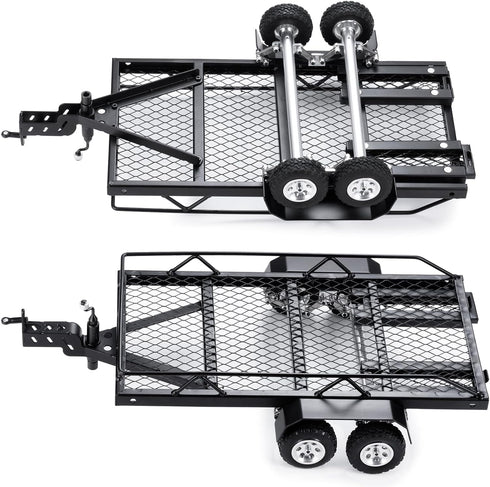 JGGZONE 4 1/24 SCX24 GX470 AXI00001 C10 FCX24 RC Trailer for Hauling Behind Car Heavy Duty Metal Flatbed Trailer