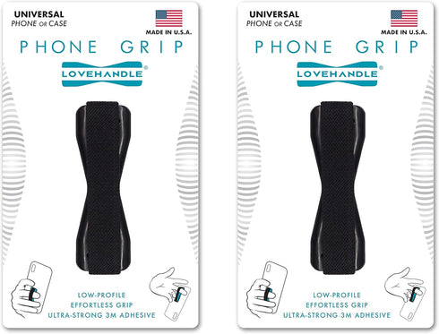 LOVEHANDLE Universal Grip for Most Smartphones, Mini Tablets and Cases, Black Elastic Strap