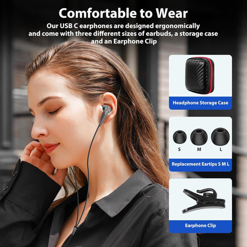 USB C Headphones Wired Earbuds for Android, iPhone 15 Pro Plus, Samsung Galaxy S24 Ultra, Type C Earphones