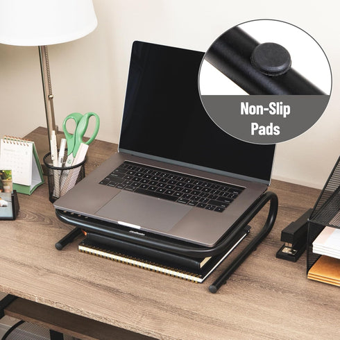 Black Metal Monitor Stand - Ergonomic Laptop Riser & Desktop Organizer