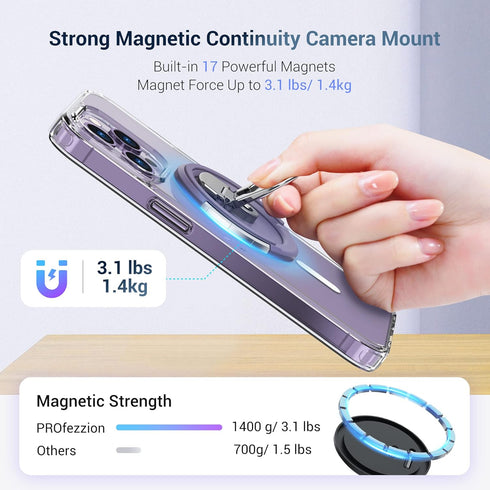 PROfezzion Continuity Camera Mount with for MacBook Laptops, Strong Magnetic Phone Holder for iPhone 15 14 13 12 Series, Phone Webcam Mount for iOS 16 & Mac OS Ventura or Later