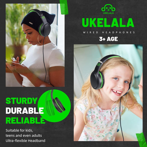 Green Wired Headphones for Boys & Girls - Lightweight, Portable On-Ear Youth Headphones for School & Travel, Compatible