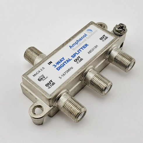 Amphenol 3-Way Digital Coaxial Splitter, MoCA 2.5 ABS313H for Signal Distribution.