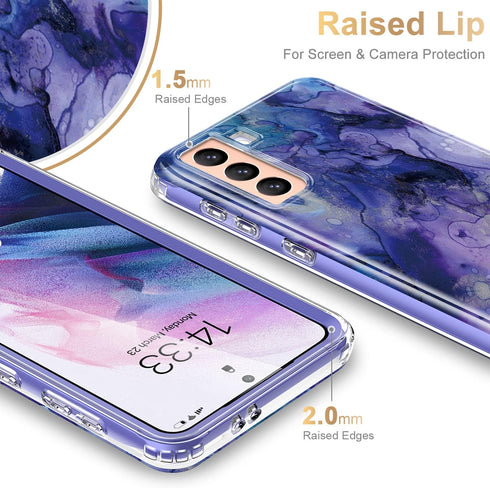 Esdot Galaxy S21 Case, Rugged Shockproof Cover for Women, Military Grade 21ft Drop Test, Nice Water Marble 6.2"