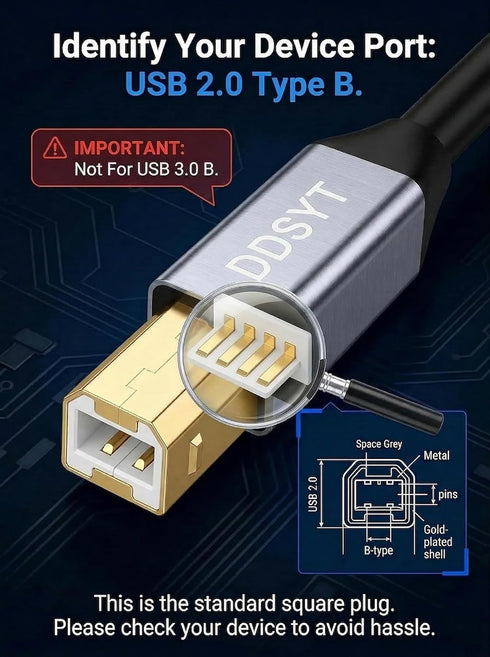 DDSYT 30 2.0 Setup FT USB Printer Cable Gold Plated USB A to B Cord for Long Distance Home Office Compatible with HP
