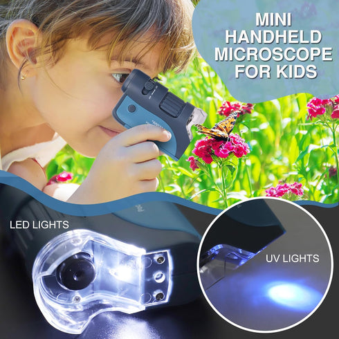 Pocket Microscope for Kids and Adults, 60x-120x Portable Handheld Microscope with 5 Slides for Science Lab