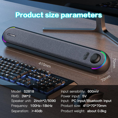 ICOREBEI 5.3, Desktop Computer Speakers, Stereo Soundbar, Bluetooth USB/USB-C Power and Audio Transmission