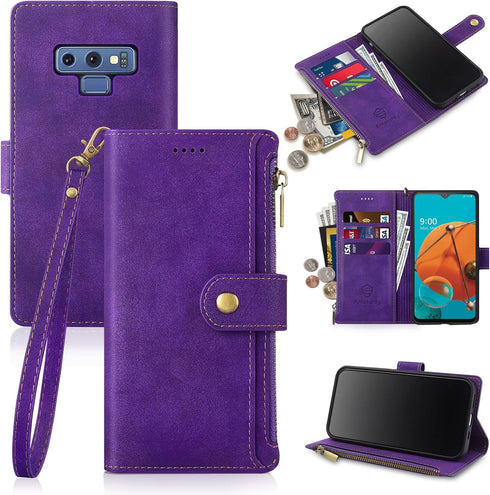 Antsturdy Wallet Case for Samsung Galaxy Note 9, RFID Blocking PU Leather Flip Shockproof Cover (Purple)