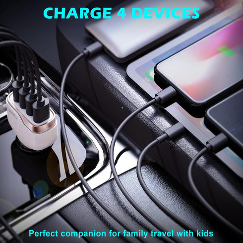 SUNDA 48W/9.6A USB Fast Car Charger, 4-Ports Car Charger Adapter for Apple and Android Smartphones