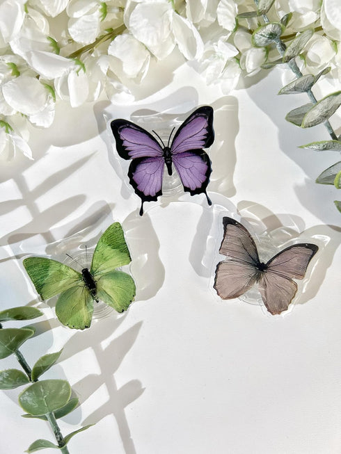 Butterfly Sticky Mobile Phone Grip, Clear Cell Phone Stand, Expanding Cell Phone Charms Accessory, Interchangeable