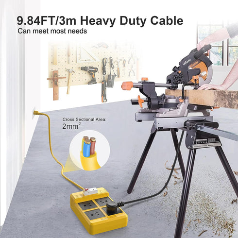 GFCI Power Strips with 3M Heavy Duty Extension Cord, 4 Gang Sockets, 15A Fused, 30mA RCBO