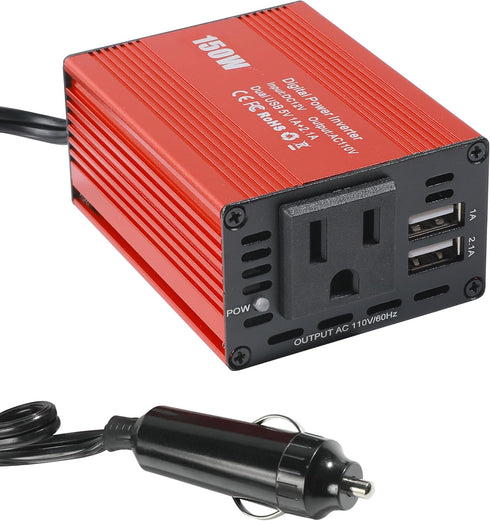 UNLRAE Power Inverters for Vehicles,Car Accessories,150W Car Power Inverters with 3.1A Dual USB,12V