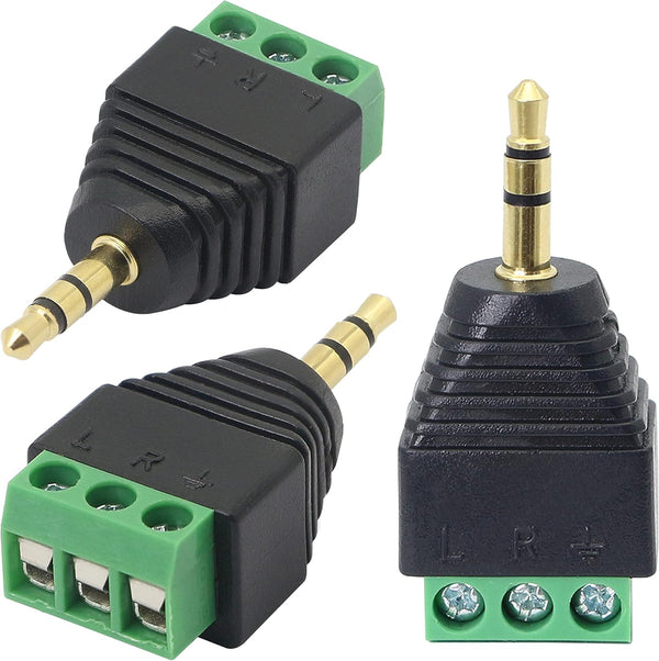 GELRHONR 3.5mm 3 Pole Screw Terminal Converter - TRS Stereo Male to AV 3 Screw Terminal Solderless Block (3-Pack)