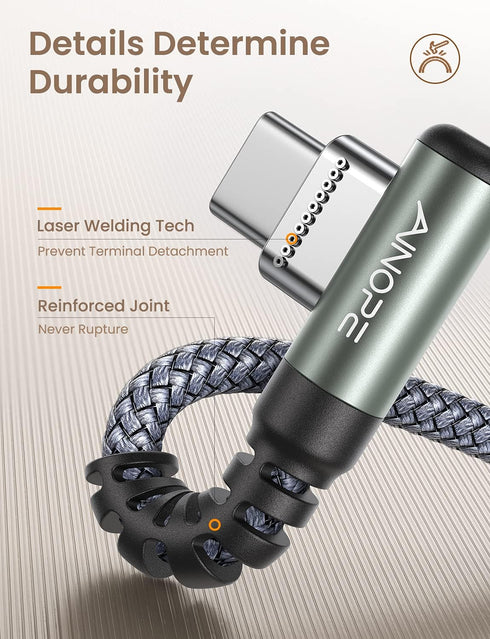 AINOPE 1.5FT USB C to USB C Cable - 60W Fast Charging, Nylon Braided, Ideal for iPhone 15 Pro Max, Samsung, Travel.