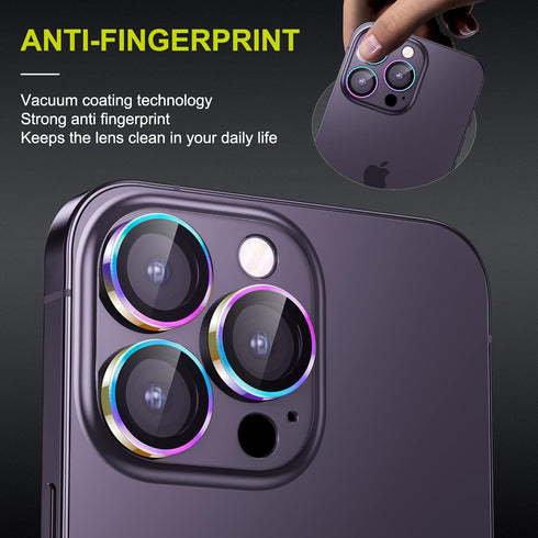 WSKEN HD Tempered Metal Glass Camera Lens Protector for iPhone 14 Pro/Pro Max, Colorful, Night Shooting Mode Accessory.