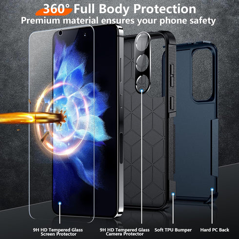 Red2Fire Samsung Galaxy S24 Case - Heavy Duty Full Body Protection, Military Grade, Seablue + 2Pcs Tempered Glass
