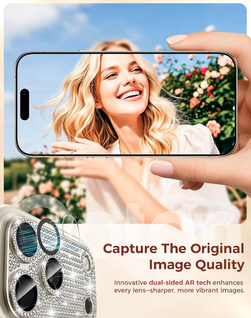 17 17 Goton for iPhone Pro Max Camera Lens Protector Diamond Bling- Not Easy to Fall, Strong Adsorption, Glitter Metal