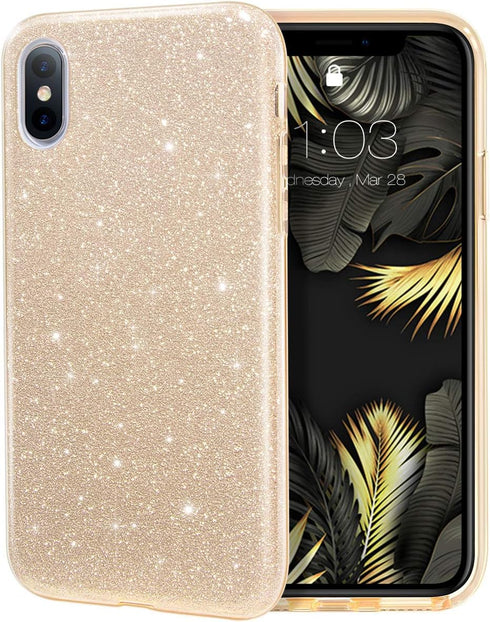 MILPROX Glitter Luxury Case for iPhone Xs MAX, Shiny Sparkly Slim Bling Crystal Clear, 3 Layer Hybrid Protection