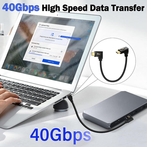 USB4 C Cable 90 Degree Right Angle USB C to USB C 240W USB4.0 Fast Charging Cable, 8K Video 40Gbps Data Transfer, 0.3m