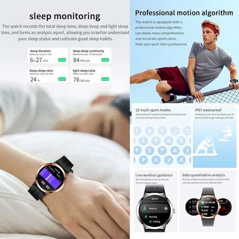 Smart Watch for Men Women, 360 x 360 Smartwatch, Fitness Tracker, 1.32" Full Touch Color Screen