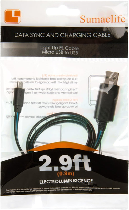 SumacLife Electroluminescent Lightning Sync and Charge Micro USB to USB Cable, 2.9-Feet (SLLtnMUSBUSBBLU)