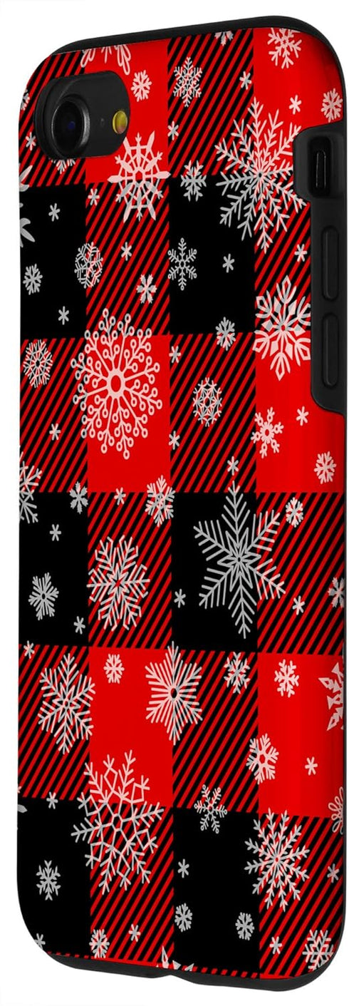 iPhone SE (2020) / 7 / 8 Snowflakes on Red Black Winter Christmas Plaid Buffalo Phone Case