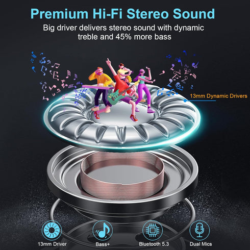 Wireless Earbuds Bluetooth 5.3 Headphones, 48H Stereo Earphones in Ear with 4 ENC Mic for Clear Calls, Noise Cancelling