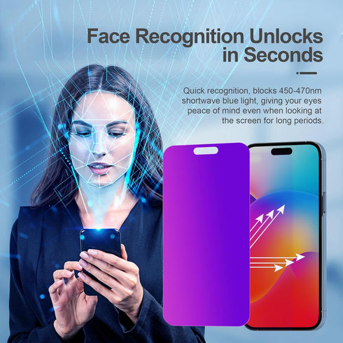 iPhone 15 Pro Max Privacy Screen Protector - 6.7" Tempered Glass, Purple Gradient, Anti-Spy, Anti-Blue Light, Easy