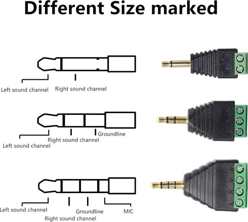GELRHONR 3.5mm 3 Pole Screw Terminal Converter - TRS Stereo Male to AV 3 Screw Terminal Solderless Block (3-Pack)