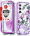 LeYi Dual Layer Exquisite Cute Flower Floral Pattern Full Body Protective Rugged Shockproof Case for Samsung Galaxy