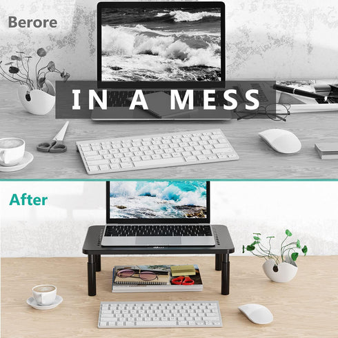 WALI Computer Monitor Stand for Desk, Adjustable Laptop Riser with Underneath Storage for Office, Home, School
